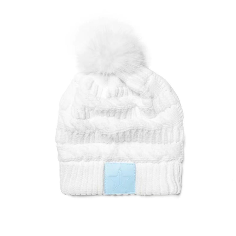 Jeffree Star 🥶 Snow White Snow Drift Cable-Knit Pom-Pom Beanie